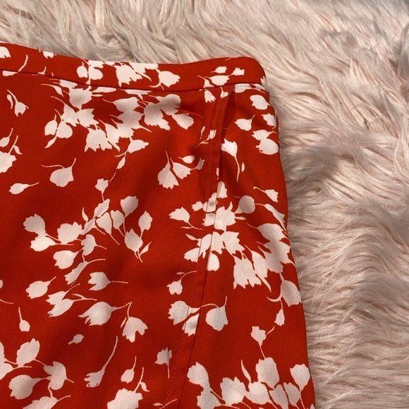 NWOT J. Crew Factory Poppy Red Orange Floral Faux Wrap High Low Midi Skirt - Picture 6 of 12